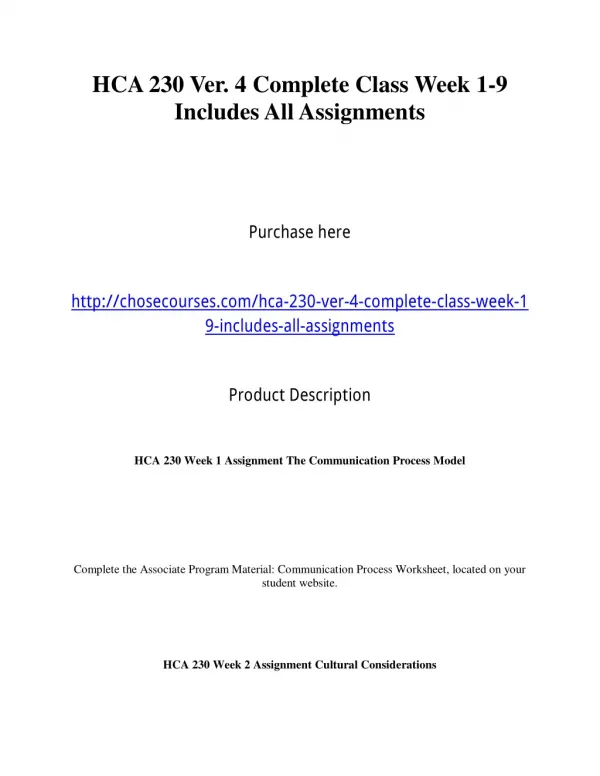 hca 230 ver 4 complete class week 1 9 includes