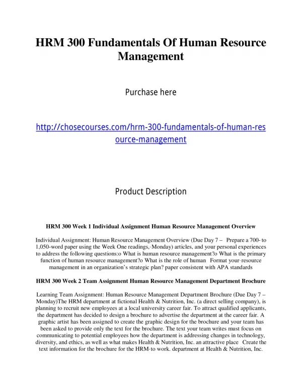 HRM 300 Fundamentals Of Human Resource Management