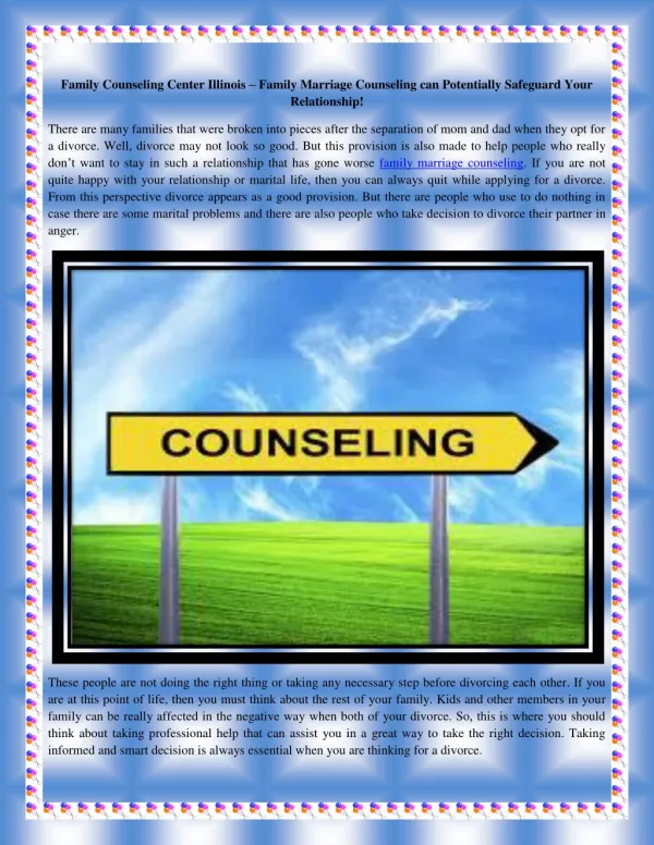 Family Counseling Center Illinois – Family Marriage Counseling can Potentially Safeguard Your Relationship!