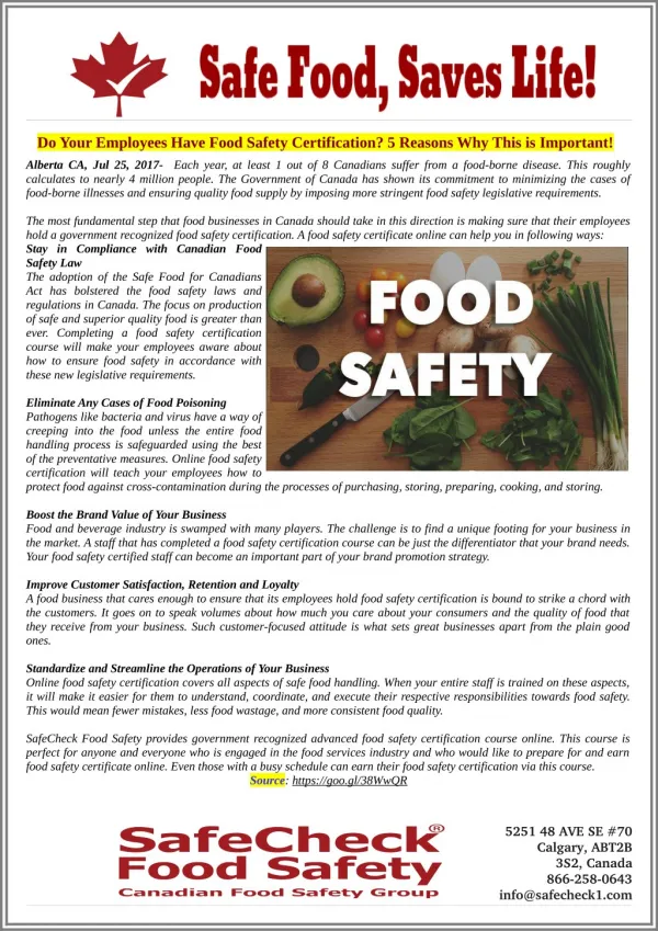 Do Your Employees Have Food Safety Certification? 5 Reasons Why This is Important!
