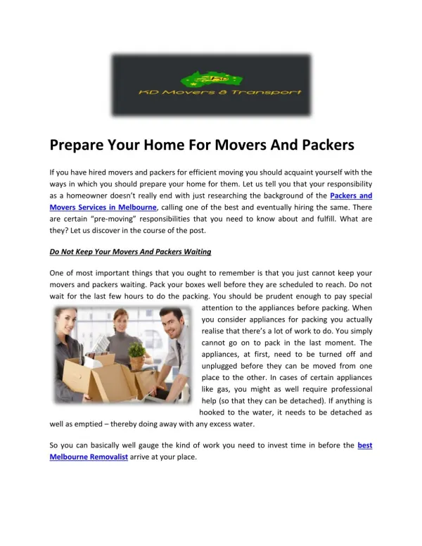 Packers and Movers Services in Melbourne