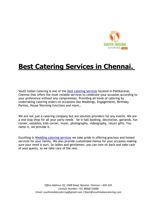 Best Catering Services in Chennai