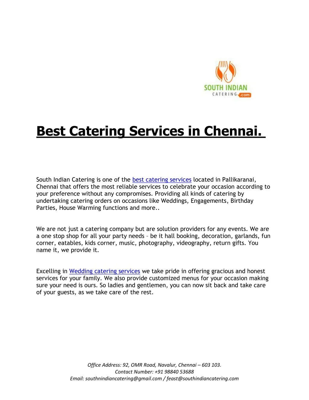 best catering services in chennai south indian