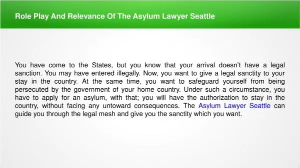 Role Play And Relevance Of The Asylum Lawyer Seattle