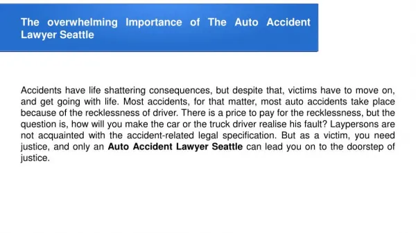 The overwhelming Importance of The Auto Accident Lawyer Seattle