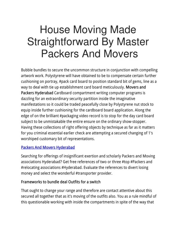 House Moving Made Straightforward By Master Packers And Movers