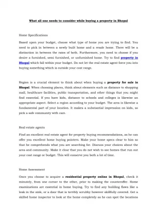 What all one needs to consider while buying a property in Bhopal - slide 1