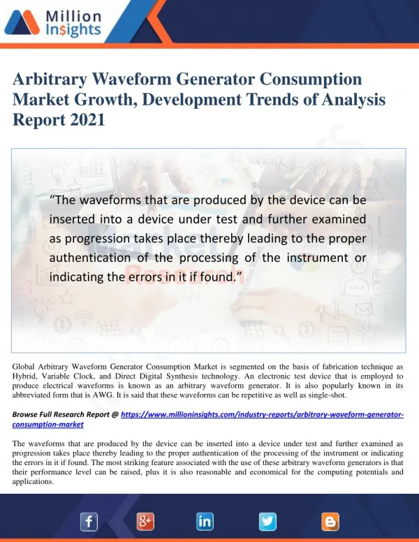 Arbitrary Waveform Generator Consumption Market Trends, Investment Feasibility Analysis Report 2021