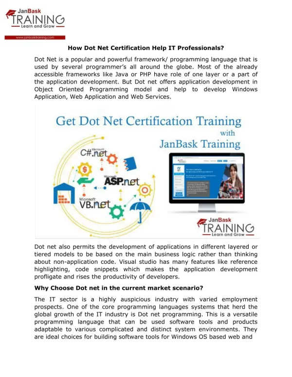 How Dot Net Certification Help IT Professionals?