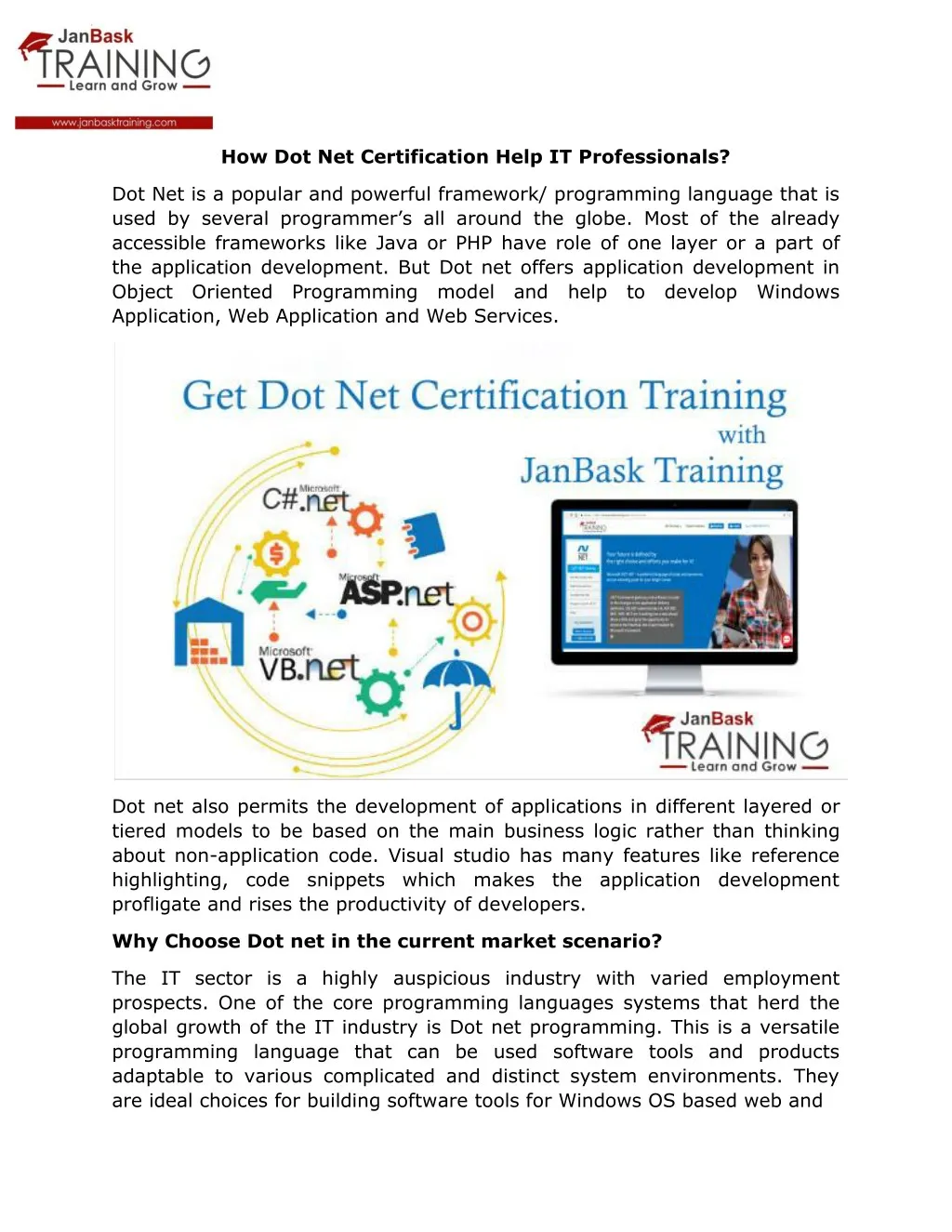 how dot net certification help it professionals