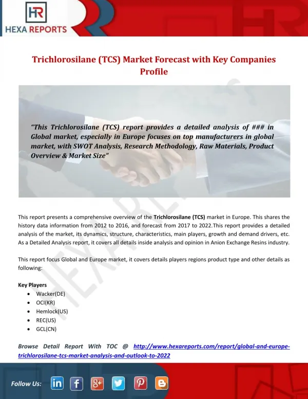 Trichlorosilane (TCS) Market Forecast with Key Companies Profile