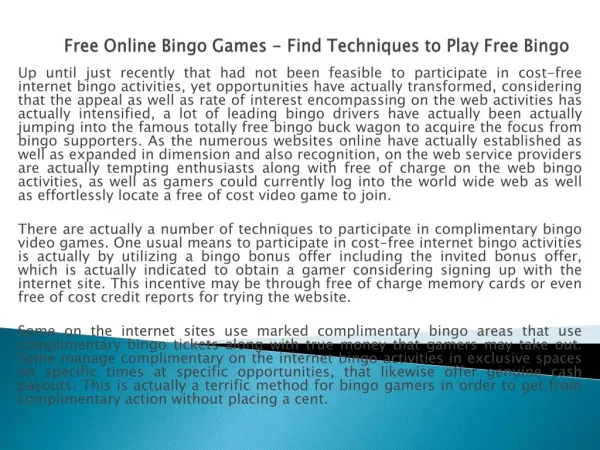 Free Online Bingo Games - Find Techniques to