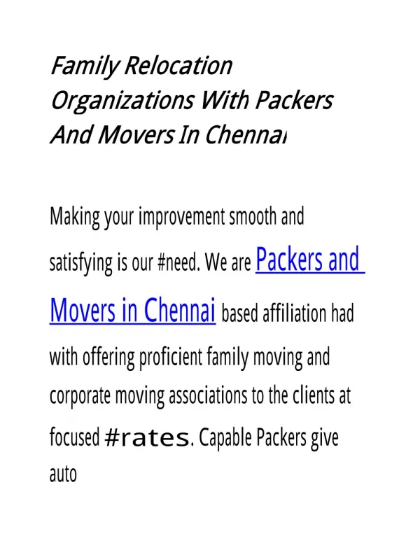 Family Relocation Organizations With Packers And Movers In Chennai