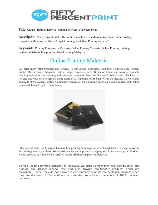 Online Printing Malaysia | Printing Services | 50percent Print.