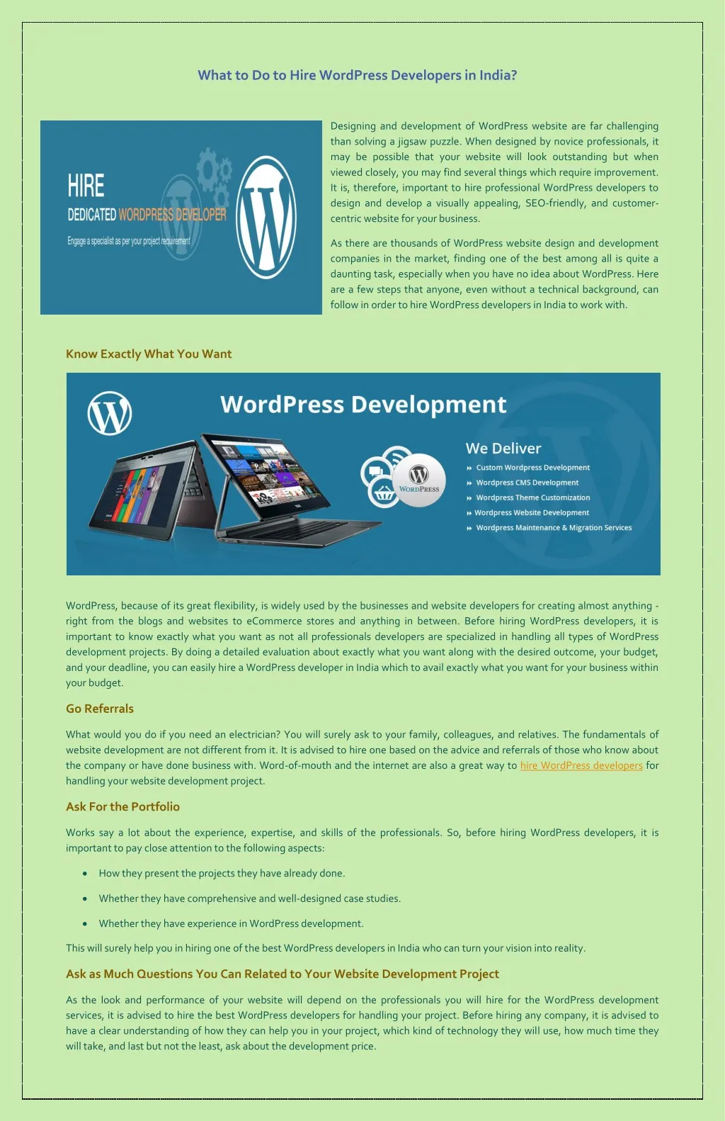 what to do to hire wordpress developers in india