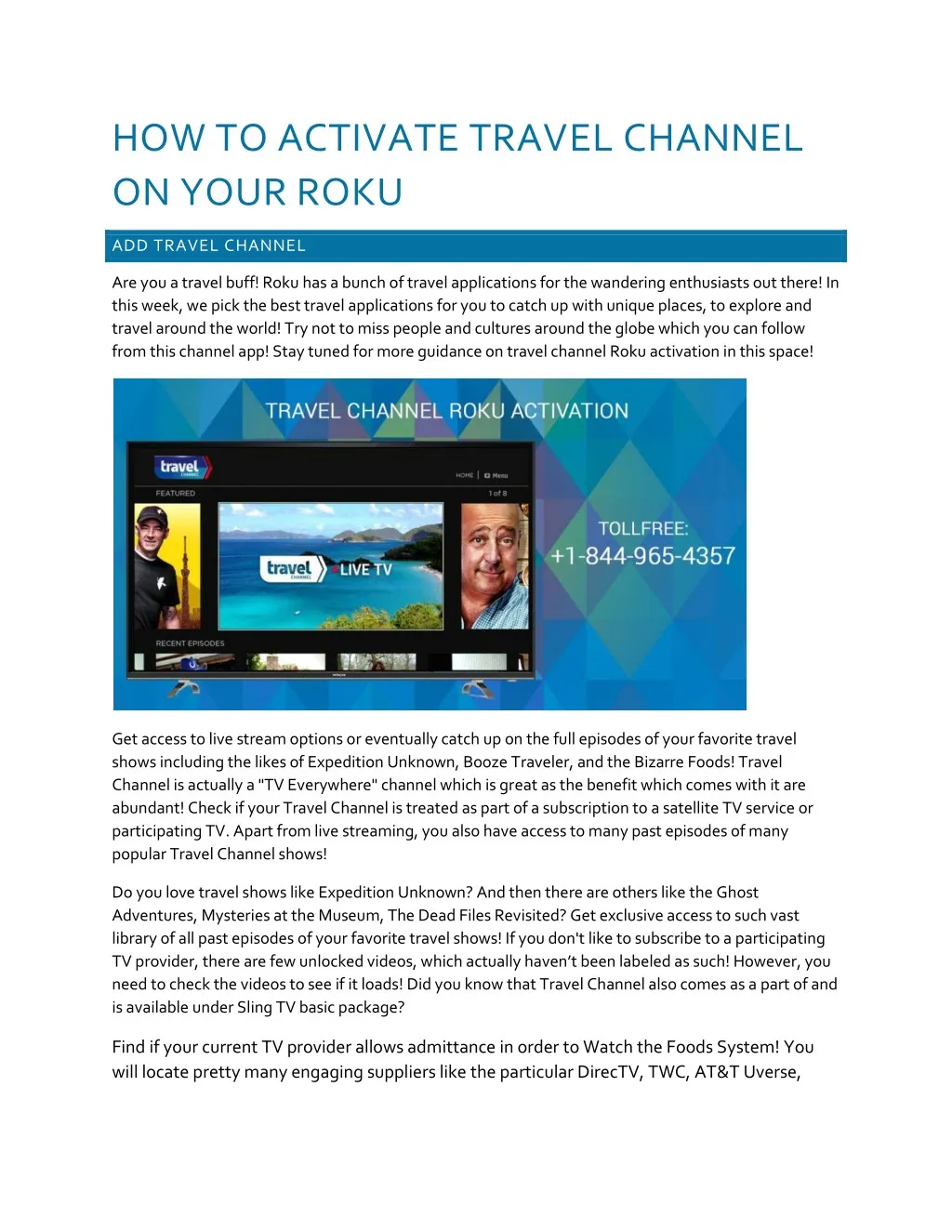 how to activate travel channel on your roku