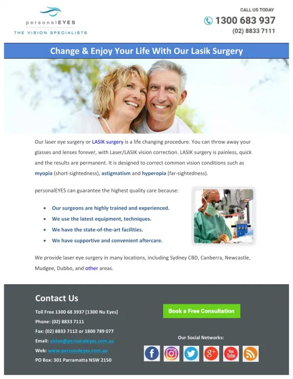 Change	& Enjoy Your Life With Our Lasik Surgery