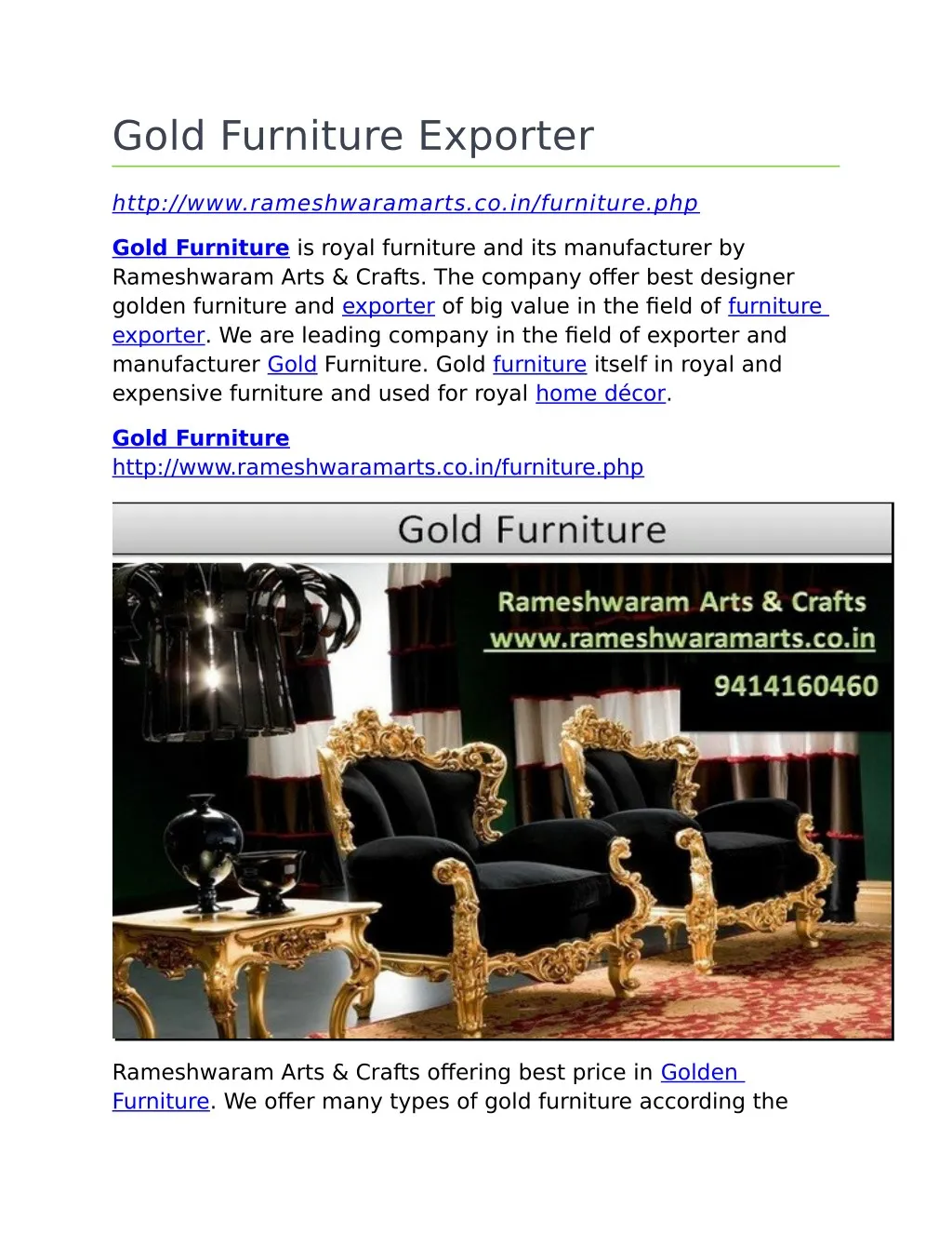 gold furniture exporter