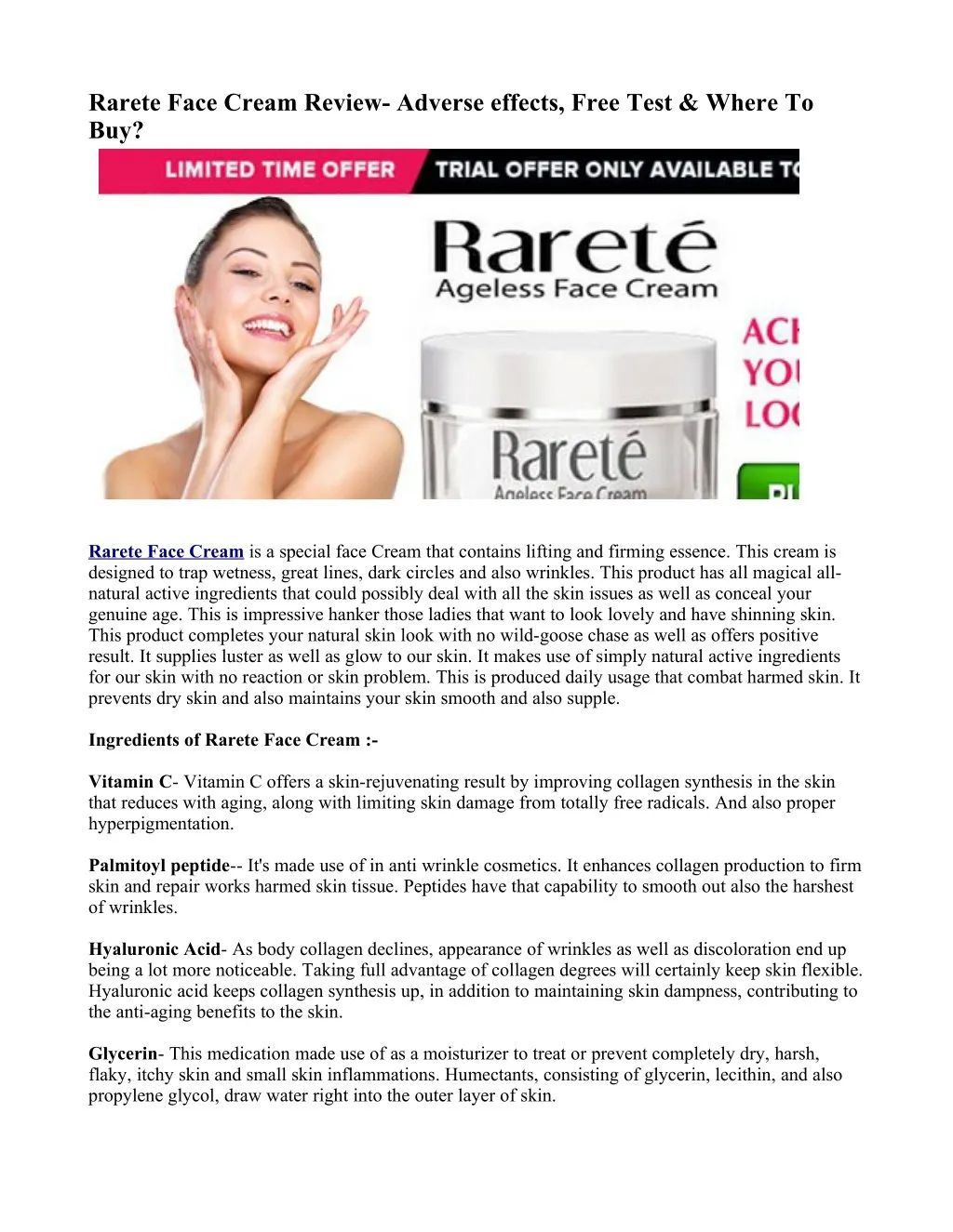 rarete face cream review adverse effects free