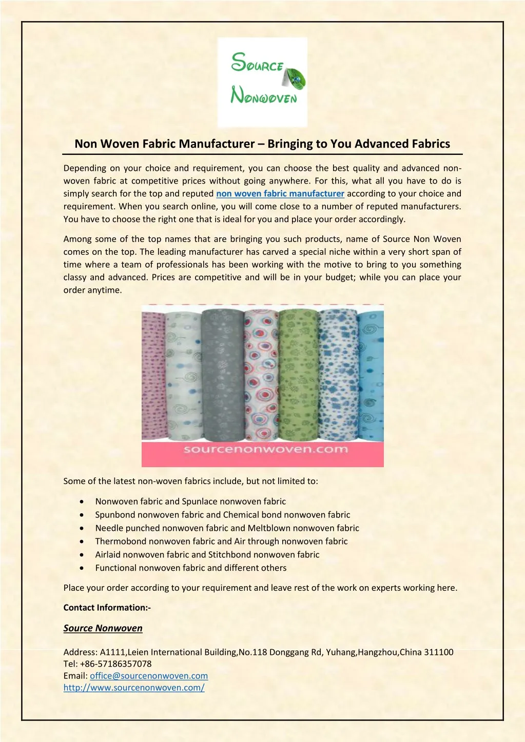 non woven fabric manufacturer bringing