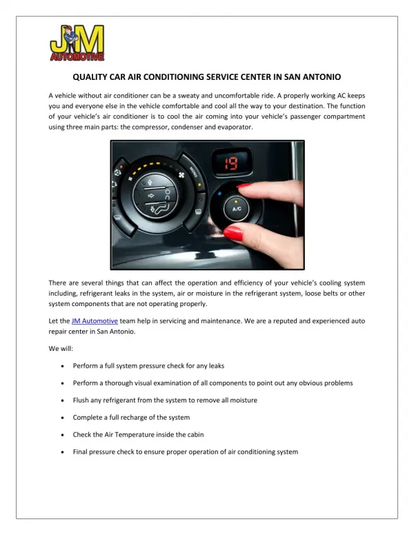JM Automotive - Best car air conditioning service center In San Antonio