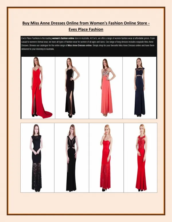 Buy Miss Anne Dresses Online from Women's Fashion Online Store - Eves Place Fashion