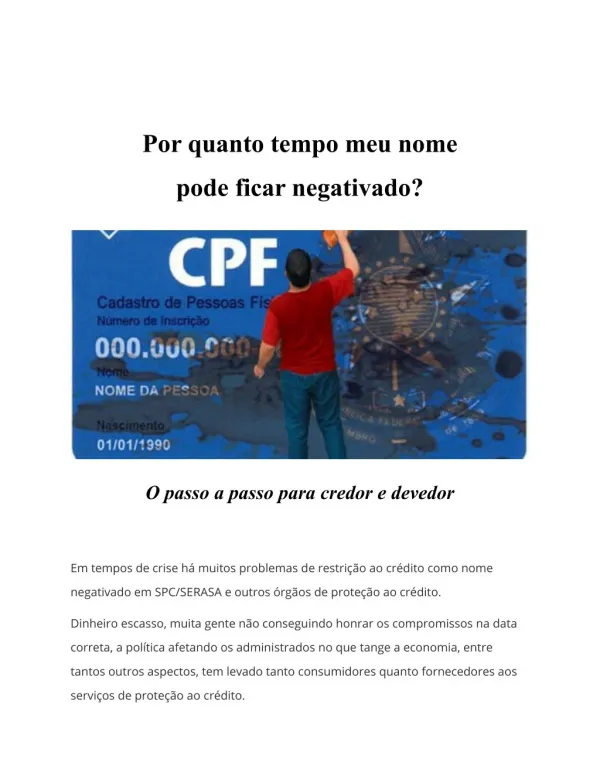 Por quanto tempo meu nome pode ficar negativado?