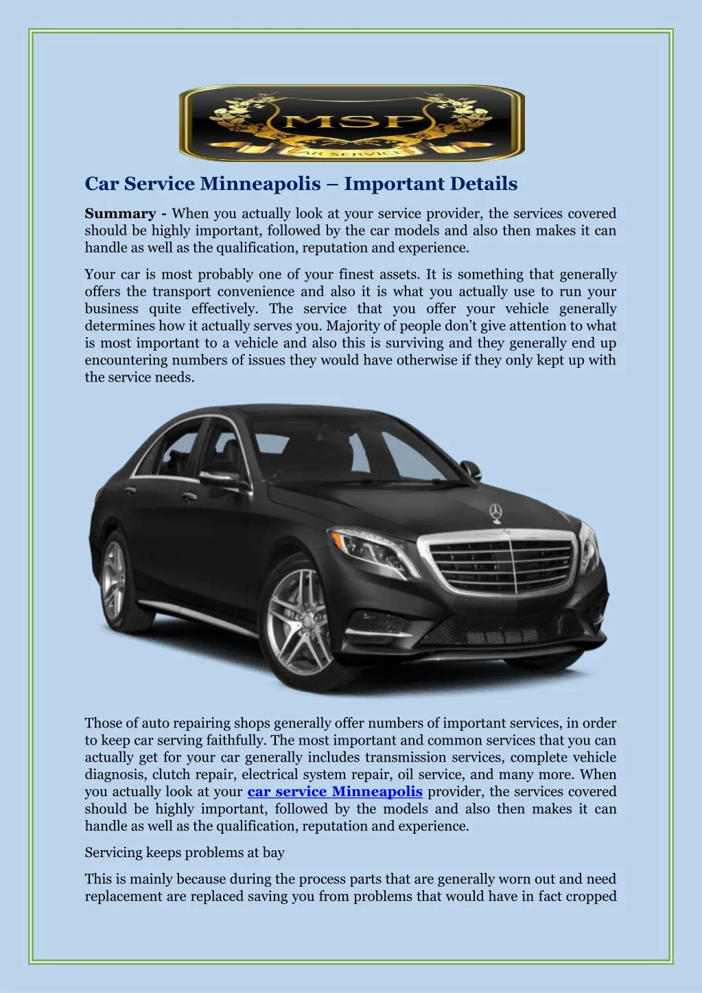 car service minneapolis important details