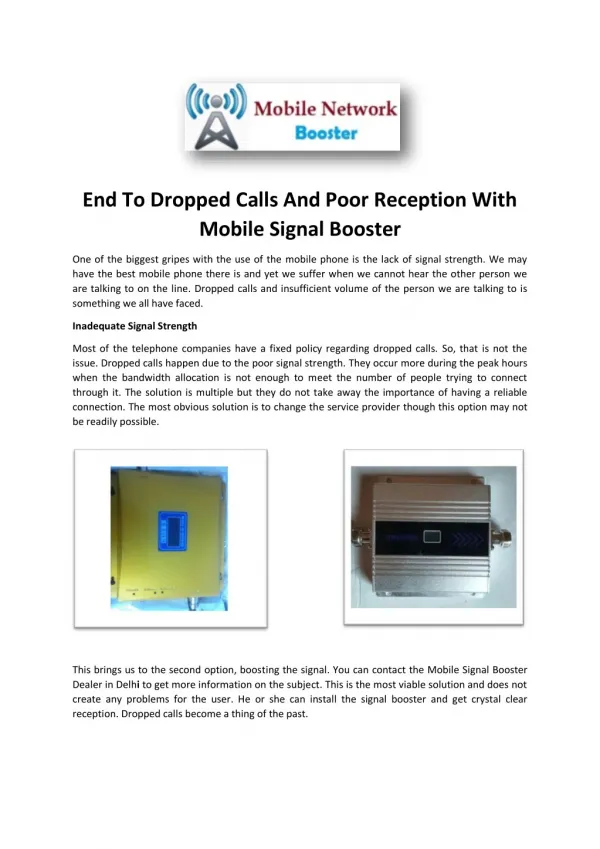End To Dropped Calls And Poor Reception With Mobile Signal Booster