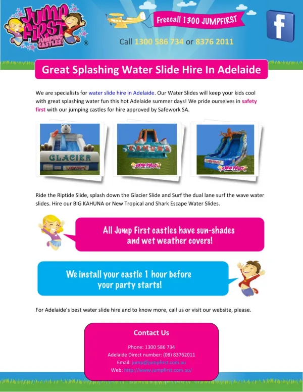 Great Splashing Water Slide Hire In Adelaide