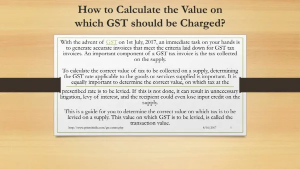 PPT on How to Calculate the Value on which GST should be Charged?