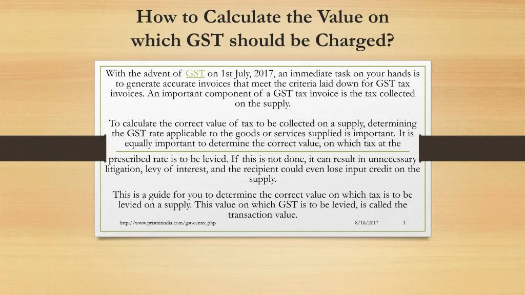 how to calculate the value on which gst should be charged