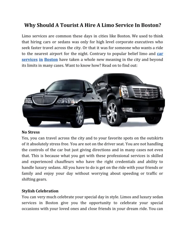 Why Should a Tourist a Hire a Limo Service in Boston