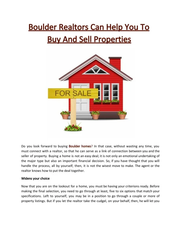 Boulder Realtors Can Help You To Buy And Sell Properties
