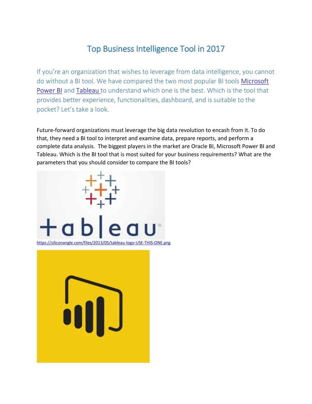 top business intelligence tool in 2017