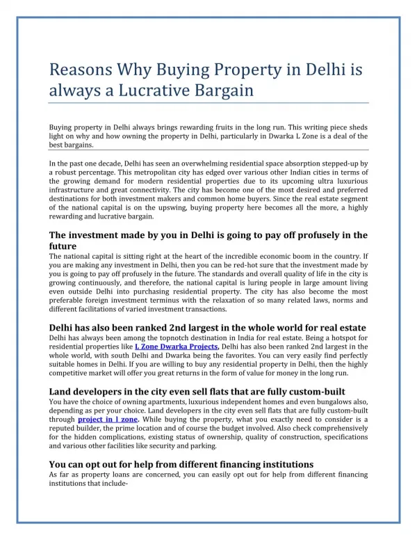 Why Buying Property in Delhi