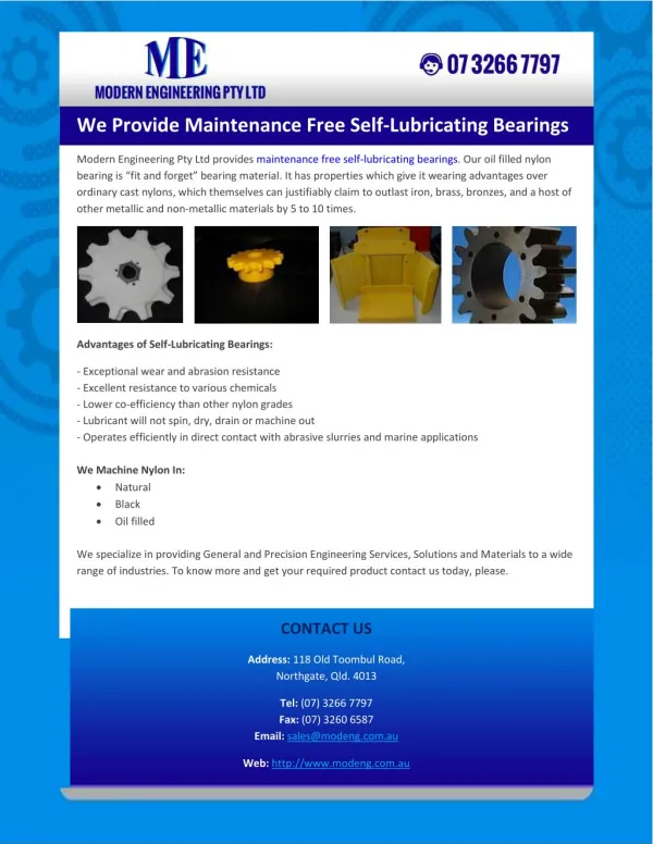 We Provide Maintenance Free Self-Lubricating Bearings