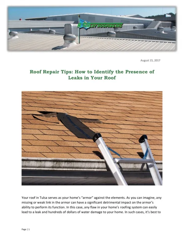 Roof Repair Tips: How to Identify the Presence of Leaks in Your Roof