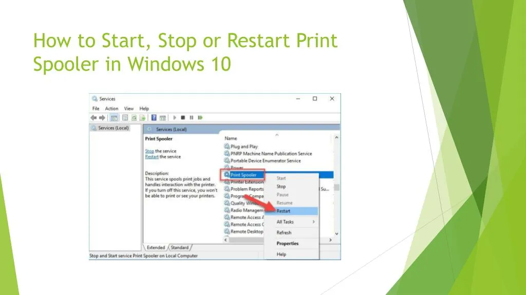 how to start stop or restart print spooler in windows 10