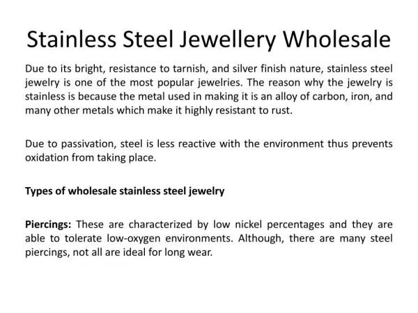 Stainless Steel Jewellery Wholesale