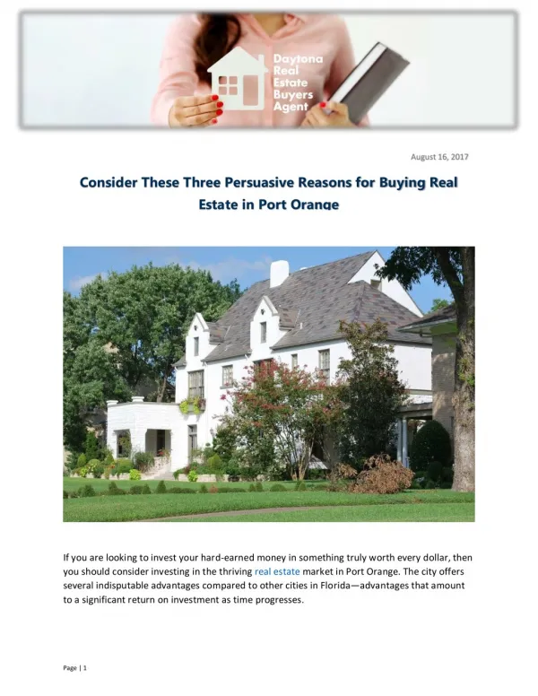 Consider These Three Persuasive Reasons for Buying Real Estate in Port Orange