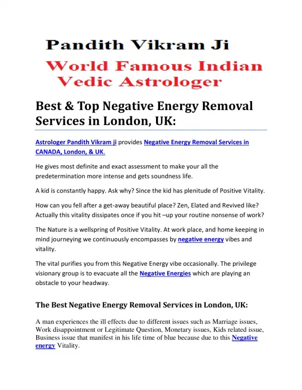 Best & Top Negative Energy Removal Services in London, UK - Pandith Vikram Ji: