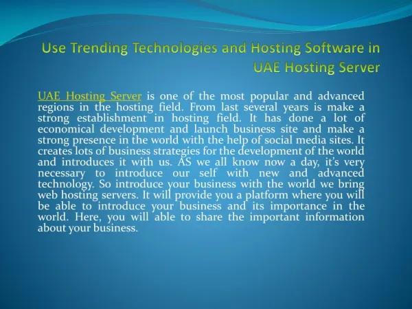 Use Trending Technologies and Hosting Software in UAE Hosting Server