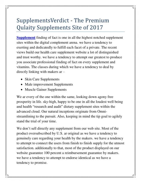 SupplementsVerdict - The Premium Qulaity Supplements Web Site of 2017