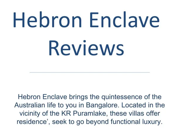Hebron Enclave Reviews
