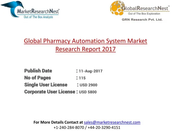 Global Pharmacy Automation System Market Research Report 2017 to 2022