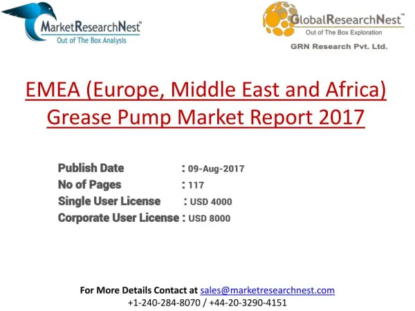 EMEA (Europe, Middle East and Africa) Grease Pump Market Major Players Product Revenue 2017