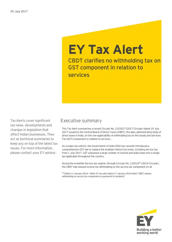 CBDT clarifies no withholding tax on GST component in relation to services