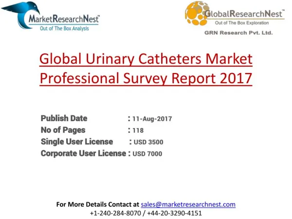 Global Urinary Catheters Market Professional Survey Report 2017 to 2022