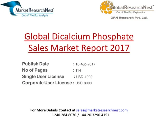 2017 to 2022 Global Dicalcium Phosphate Sales Market Research Analysis Report